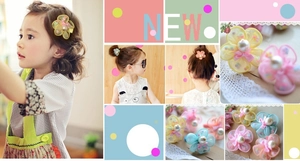 Détail de barrettes fleurs en organza coloré avec petites perles pour petites filles