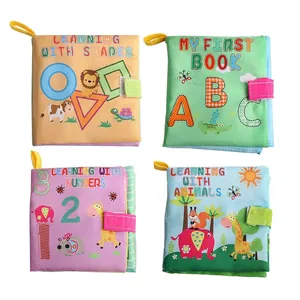 Set of 4 soft cloth books for babies with ABC, numbers, shapes, and animals learning