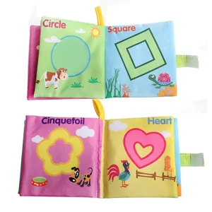 Baby soft cloth book with colorful animal patterns and geometric shapes for early learning