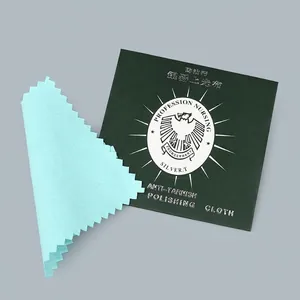 Set per la pulizia dei gioielli con panno azzurro e busta quadrata in carta verde scuro