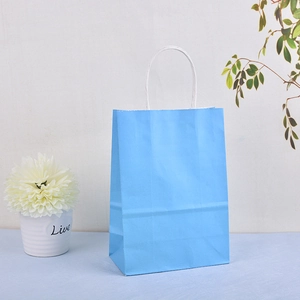 Blue kraft paper gift bag featuring white twisted handles and a clean rectangular structure