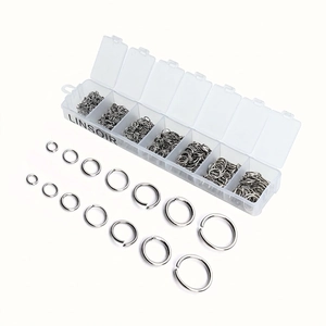 DIY jewelry making kit with various 3-10mm stainless steel open jump rings in an 8-slot box