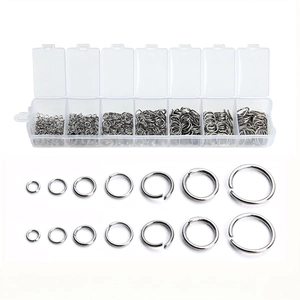 3-10mm stainless steel open jump rings set with transparent plastic organizer box