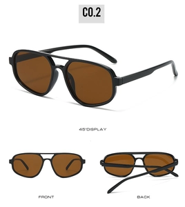 Detailed multi-angle views of black pilot sunglasses with brown tinted lenses