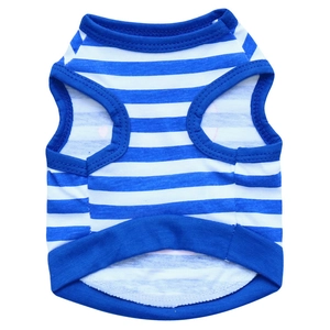 Detailed view of the blue and white striped knit cotton vest for small dogs and cats