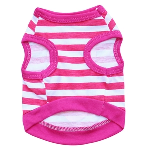 Pink and white striped cotton pet vest for small dogs and cats with sleeveless design