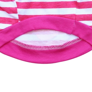 Close-up of pink and white striped pet vest showing high-quality knitted neck seam detail