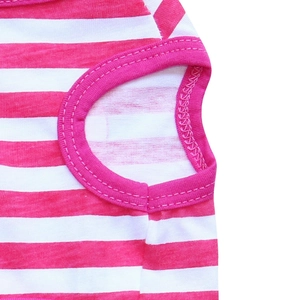 Close-up of pink and white striped pet vest showing detailed stitching on the neckline