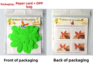 Front and back view of 3D green butterfly wall stickers in paper card and OPP bag packaging