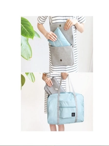 Foldable waterproof travel bag set showing conversion from compact pouch to large tote
