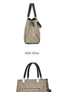 Vue latérale détaillée d'un cabas marron à monogramme avec finitions dorées chic
