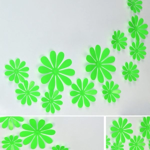 Detailed view of green flower wall decals in various sizes for DIY home decoration
