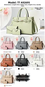 Three-piece women's handbag set featuring crocodile embossed leather and elegant hardware