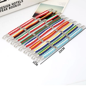 Braided PU leather flag bracelets in 9 country colors, size 22cm x 1cm with metal clasps