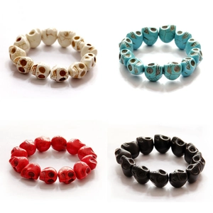 Skull turquoise beaded bracelets in white, cyan, red and black skull bead variations