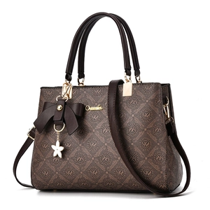 Sac à main élégant pour femme marron foncé avec monogramme et bandoulière amovible