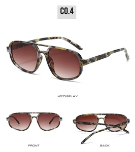 Three views of tortoise shell double bridge sunglasses with brown gradient lenses
