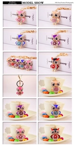 Détails de porte-clés hibou créatifs avec strass et fermoirs mousquetons en cinq couleurs