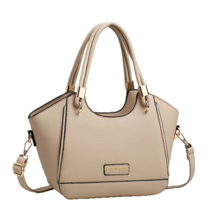 Borsa a mano beige in ecopelle con manici superiori e tracolla regolabile per donna