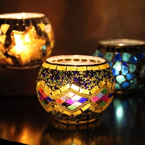 Handmade Mosaic Glass Candle Holder Vintage European Style Tealight Votive Holder For Romantic Home Decor Wedding Party Ornaments