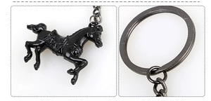 Detail of creative black metal horse keychain with close-up of the durable keyring