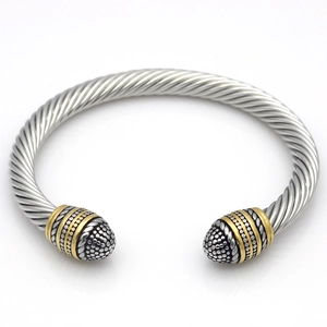 Vintage Twisted Cable Bangle Stainless Steel Bicolor Gold Silver Open Cuff Jewelry Unisex