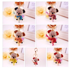 Detailed view of alloy koala keychains with sparkling rhinestones in various colors