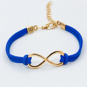 Bracelet mode avec symbole infini doré et cordon en similicuir bleu roi