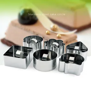 Set of stainless steel cake rings in various geometric shapes for professional baking