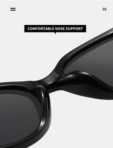 Detail view of the comfortable integrated nose support on black cat eye sunglasses