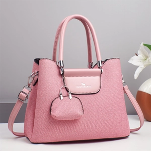 Sac à main en toile rose avec mini pochette et bandoulière réglable, style macaron chic