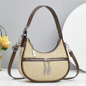 Sac Hobo Pour Femmes En Cuir PU Tissé Sac À Main Bandoulière Poches Zippées Style Français Rétro