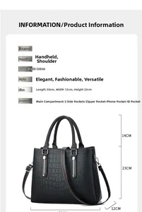 Detailed size parameters and internal structure of crocodile pattern leather handbag