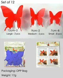 Set of 12 pieces 3D butterfly wall stickers in three sizes for creative DIY home decoration