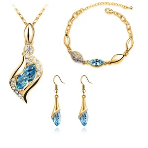 Sea blue crystal angel elf jewelry set including necklace bracelet and drop earrings