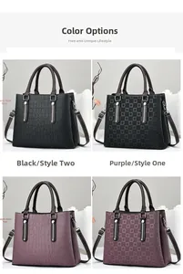 Detail view of black and purple tote bags with crocodile and checkered embossed texture