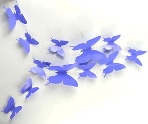 Detailed view of blue 3D butterfly wall stickers in various sizes for DIY home decor