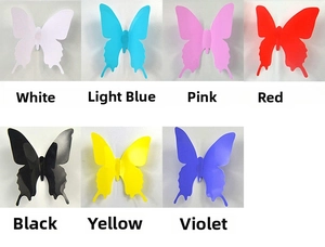 Detail view of 3D butterfly wall stickers in seven colors like white pink and blue