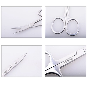 Polished stainless steel beauty scissors for eyebrow and nose hair grooming detail view