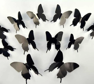 3D butterfly wall stickers in black finish arranged in a heart shape on white background
