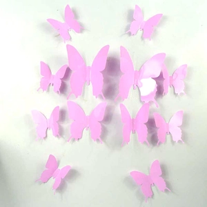 Detailed set of 12 3D pink butterfly wall stickers in various sizes for DIY decoration