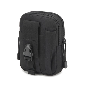 Black tactical waist bag with MOLLE webbing and durable nylon fabric for outdoor sports