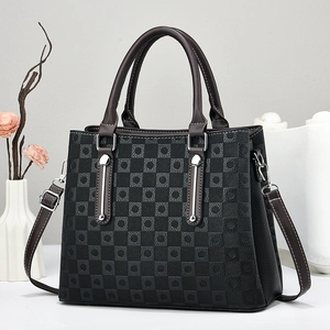 Women Handbag PU Leather Large Capacity Multi Layer Commuter Tote Bag With Crocodile Texture And Detachable Shoulder Strap