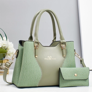 Women crossbody bag set in bean green with textured pleats and matching long wallet