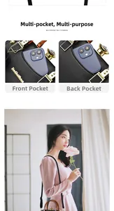 Detail of lychee pattern leather handbag with hidden pocket showing phone storage utility