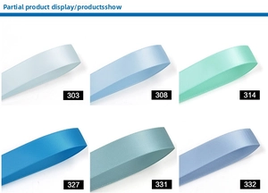 Detail view of 6mm polyester ribbons in shades of blue with numbered identification labels