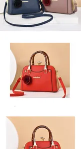 Close-up of structured faux leather handbags with resin handles and rose charms