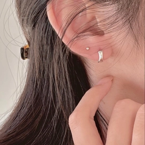 Minimalist 925 sterling silver ball stud and flat hoop earrings set for women