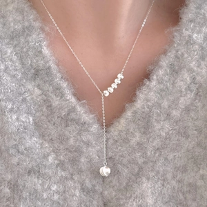 925 Sterling Silver Y-Shaped Necklace Minimalist Spiral Textured Round Beads Korean Style Jewelry For Women