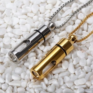 Polished stainless steel cylinder perfume bottle pendant necklaces in gold and silver